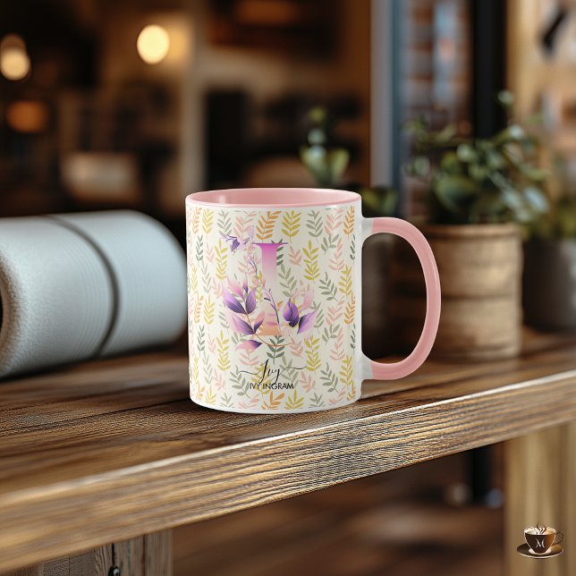 Caneca Monograma Floral de Boho Personalizado - I (Criador carregado)