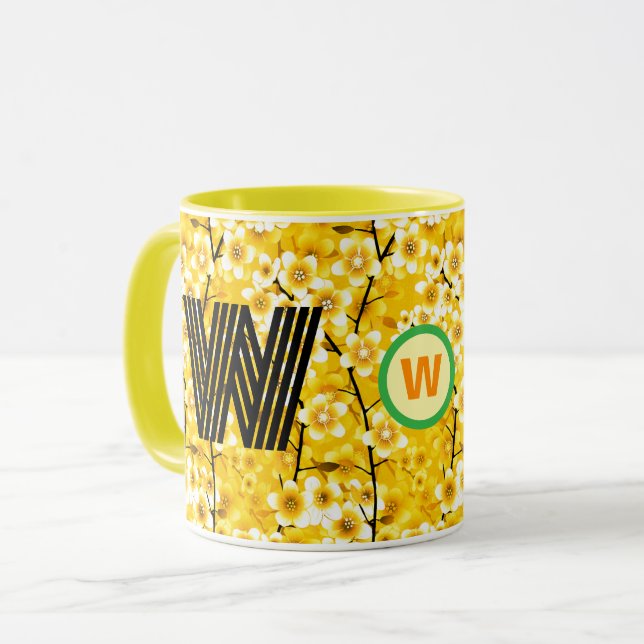 Caneca Monograma Floral De Café (Oferta Inicial Única) (Frente Esquerda)