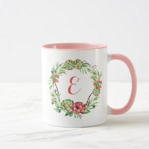 Caneca Monograma floral do Succulent   do casamento do