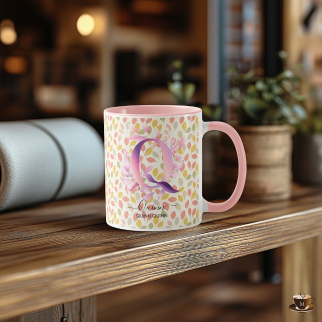 Caneca Monograma Floral Elegante Boho Chic Mug - Q (Criador carregado)