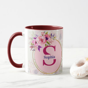 Caneca Monograma Floral em Aquarela I Presente com Nome P