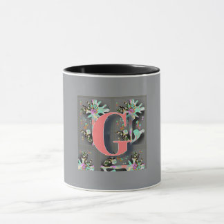 Caneca Monograma Floral G Preto Dentro Cinza Fora