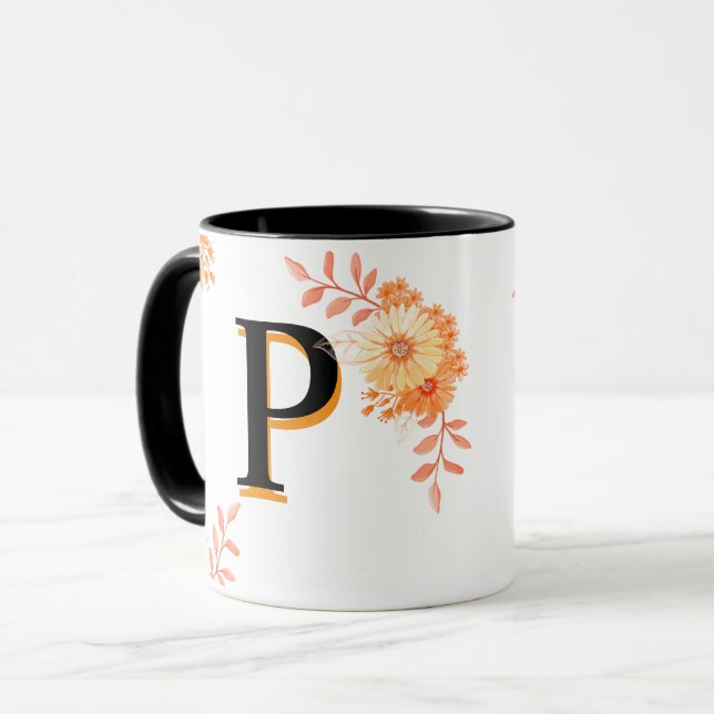 Caneca Monograma Floral - Letra Elegante P Copo de Café (Frente Esquerda)