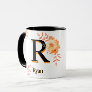 Caneca Monograma Floral - Letra Elegante R Copo de Café