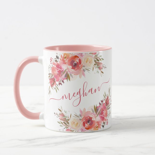 Caneca Monograma Floral Mu - Rosa de Pêssego Pink-Elegant (Esquerda)