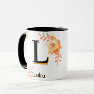 Caneca Monograma Floral Mug - Letra Elegante L Copo De Ca