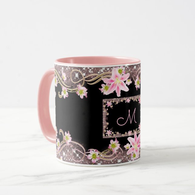 Caneca Monograma Floral Preto (Frente Esquerda)