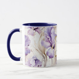 Caneca Monograma Floral Romântico Branco Roxo Íris