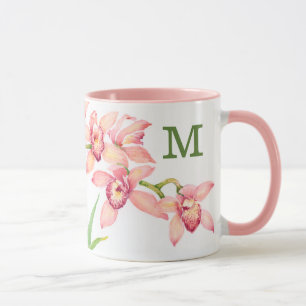 Caneca Monograma  Flores Rosa Aquarela