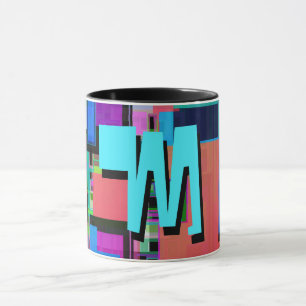 Caneca Monograma Geométrico Colorido Inspirado nos anos 9