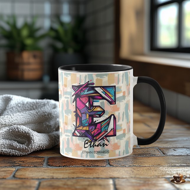Caneca Monograma Geométrico em Greve - E para Ethan (Criador carregado)