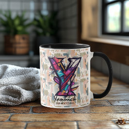 Caneca Monograma Geométrico Negrito Mug - Y para Yannick