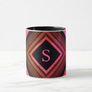 Caneca Monograma Geométrico Rosa Rústico Moderno Quadrado