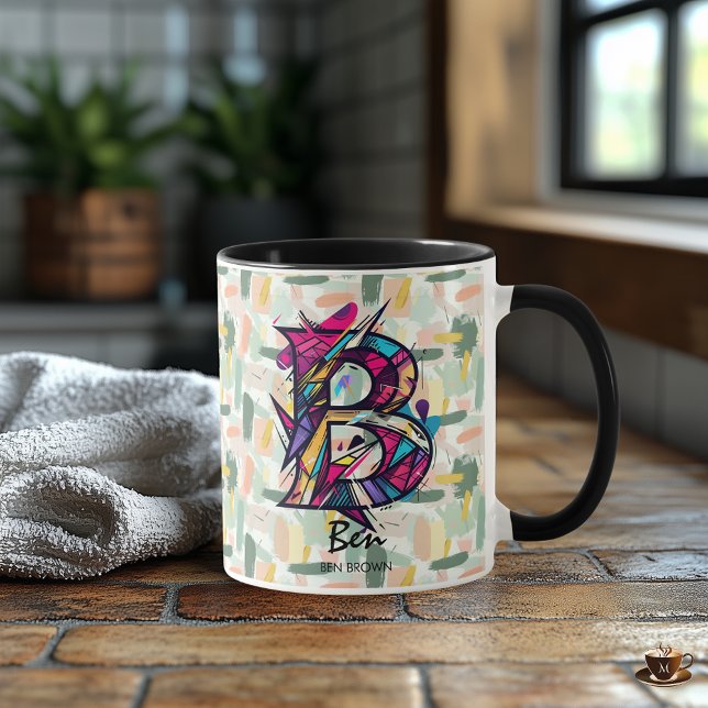 Caneca Monograma Geométrico Vibrado - B para Ben (Criador carregado)