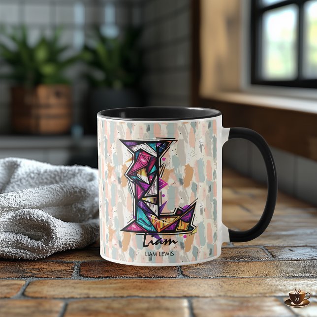 Caneca Monograma Geométrico Vibrante - L para Liam (Criador carregado)