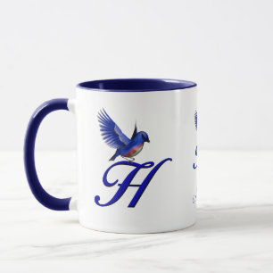 Caneca Monograma Inicial Bluebird H Elegante Personalizad