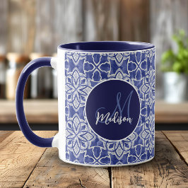 Caneca Monograma inicial de cinzas azul-na moda