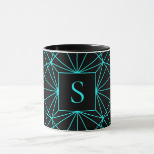 Caneca Monograma Inicial Desenho Geométrico Turquesa