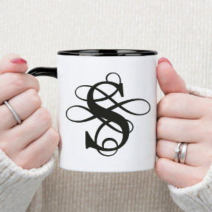 Caneca Monograma Inicial Inverso Preto e Branco