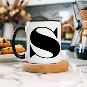 Caneca Monograma Inicial Minimalista Moderno Preto e Bran