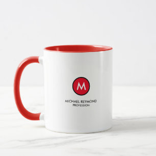 Caneca monograma (inicial + nome + profissão) vermelho