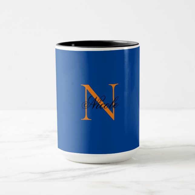 Caneca Monograma Inicial Nome Próprio Manuscrito Deep Blu (Centro)