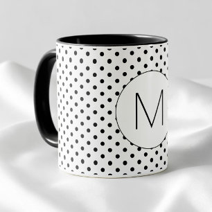Caneca Monograma Inicial Preto e Branco Moderno com Bolin