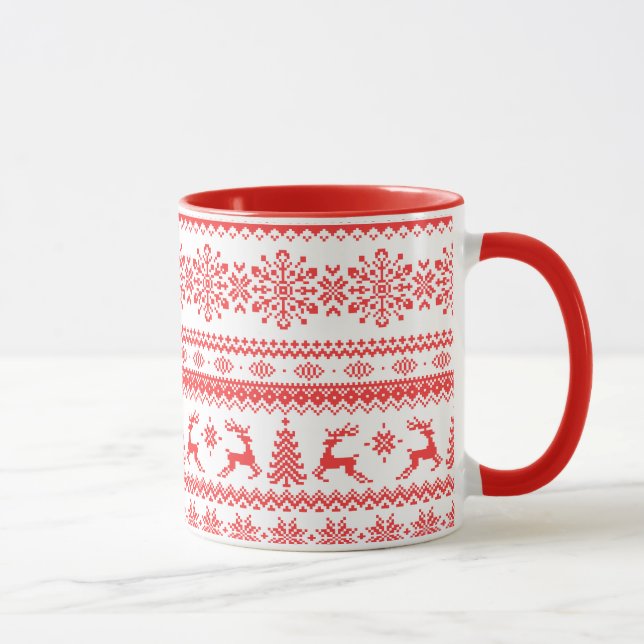 Caneca Monograma justo vermelho do teste padrão da ilha (Direita)