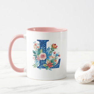 Caneca Monograma L azul com flores