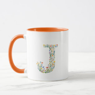 Caneca Monograma Letra J Aquarela Floral