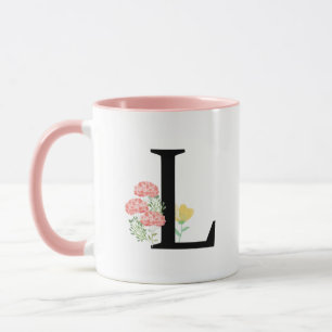Caneca Monograma - Letra L Rosas de Aquarela