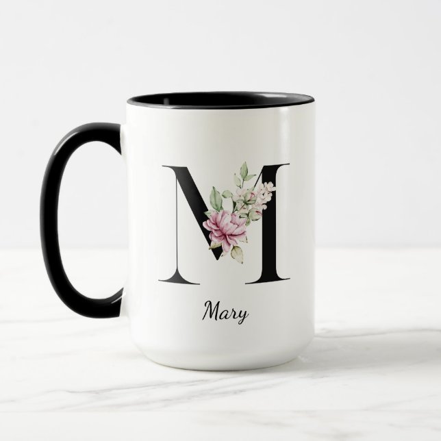 Caneca Monograma, letra M, com flores aquosas (Esquerda)