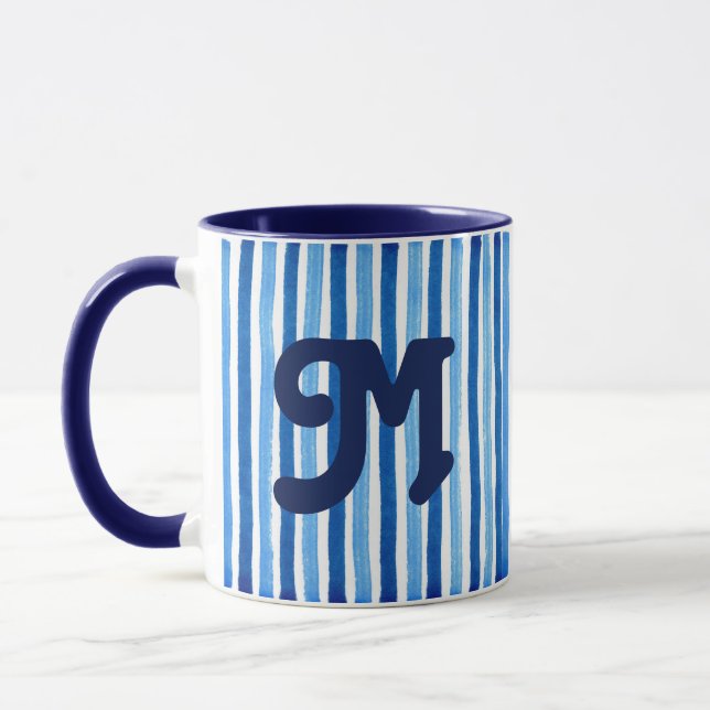Caneca Monograma listrado azul e branco (Esquerda)