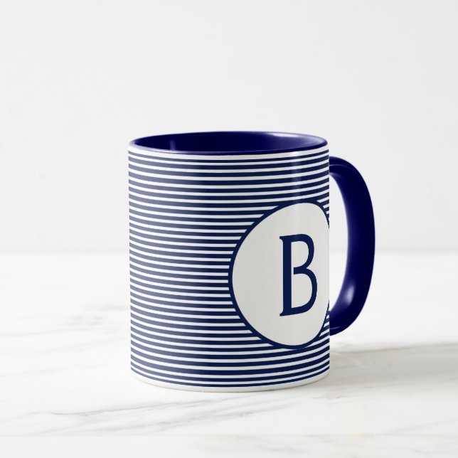 Caneca Monograma marinho Azul Stripe (Frente Esquerda)