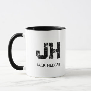 CANECA MONOGRAMA MINIMALISTA PRETO DE DUAS LETRAS NOME BR