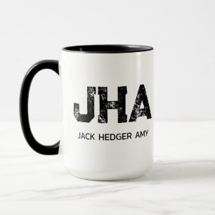 CANECA MONOGRAMA MINIMALISTA PRETO DE TRÊS LETRAS NOME BR
