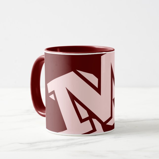 Caneca Monograma Mínimo em Negrito Rosa Bege Marrom Vino  (Frente Esquerda)