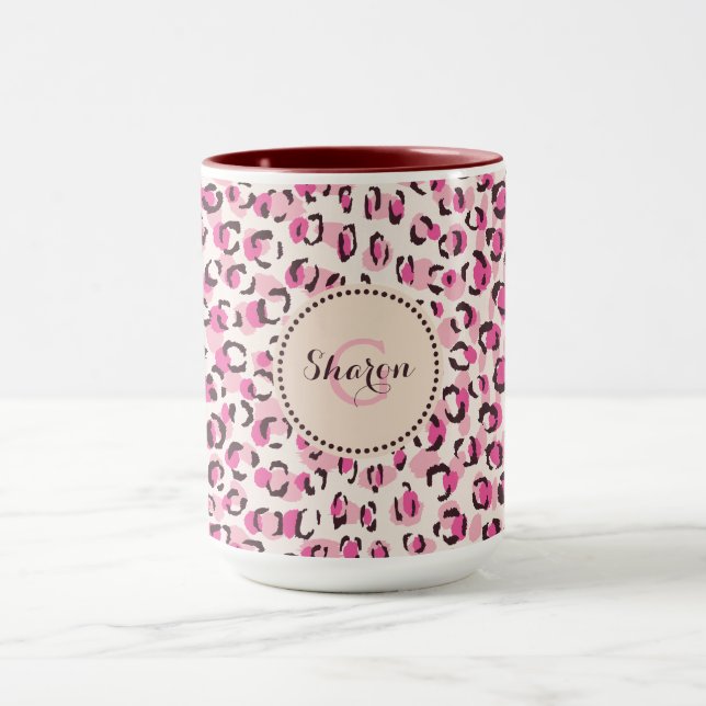 Caneca Monograma moderno de impressão de chic pink de chi (Centro)