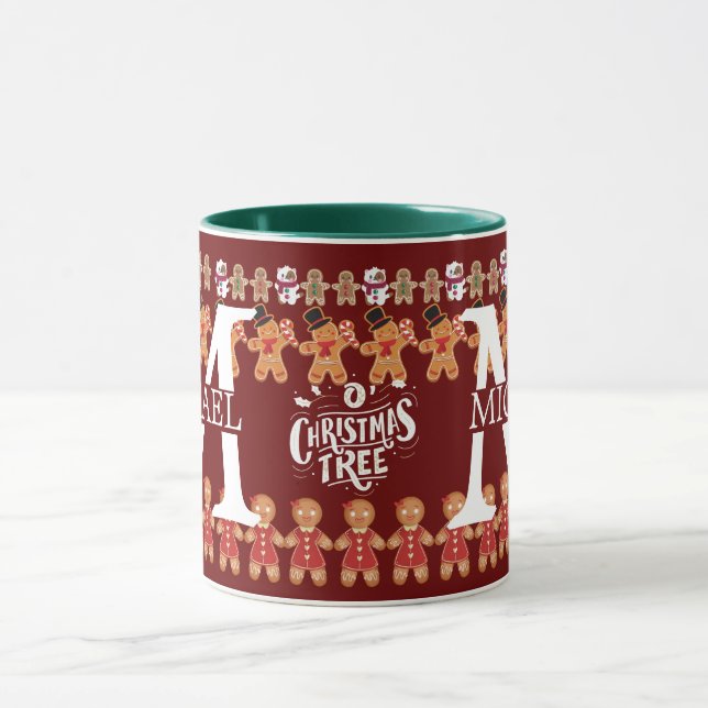 Caneca Monograma moderno de Natal de biscoito de gengibre (Centro)