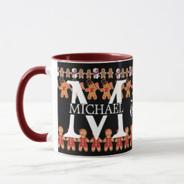 Caneca Monograma moderno de Natal de biscoito de gengibre