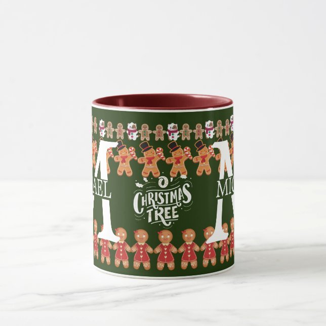 Caneca Monograma moderno de Natal de biscoito de gengibre (Centro)