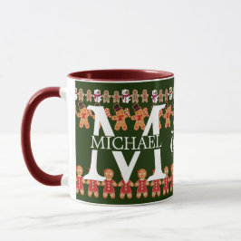 Caneca Monograma moderno de Natal de biscoito de gengibre