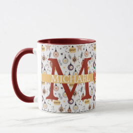 Caneca Monograma Moderno de Xadrez de Búfalo Férias de Na