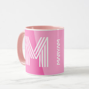 Caneca Monograma Moderno Inicial e Personalizado Rosa Bra