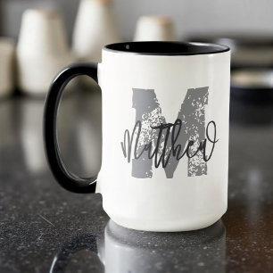 Caneca Monograma Moderno Legal Grunge Adicionar Seu Nome