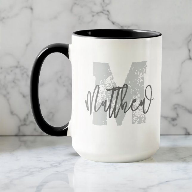 Caneca Monograma Moderno Legal Grunge Adicionar Seu Nome (Criador carregado)