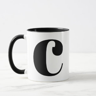 Caneca Monograma Moderno - Letra Inicial C Preto e Branco