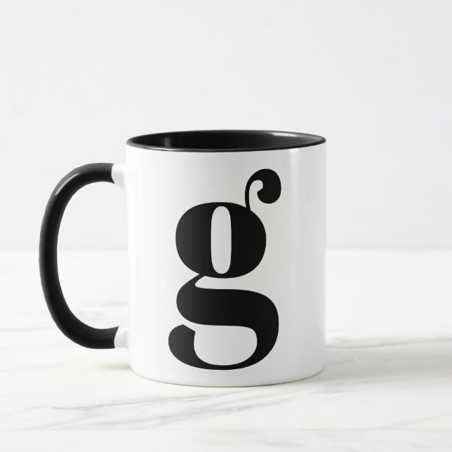 Caneca Monograma Moderno - Letra Inicial G Preto e Branco (Esquerda)
