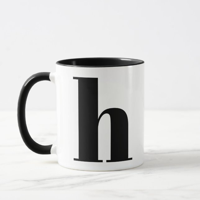Caneca Monograma Moderno - Letra inicial h preto e branco (Esquerda)