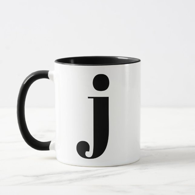 Caneca Monograma Moderno - Letra Inicial J Preto e Branco (Esquerda)